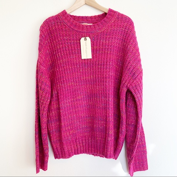 Band of Gypsies Sorbet Fuchsia Crew Neck Sweater